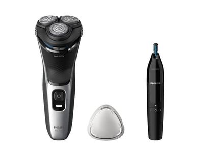 Philips Shaver 3000 Series S3143/02 Sähköparranajokone märkä- ja kuiva-ajoon, Parranajokone kääntyvällä päällä, Musta, Hopea, PowerCut blade system...