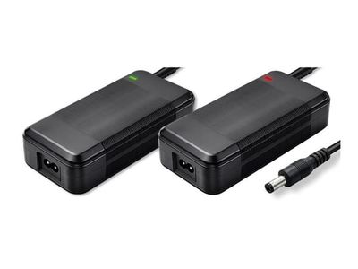 Qoltec - Strömadapter - for e-bike, electric scooter, 36 V, 42 V, 5.5 x 2.1 + power cable - AC 220-240 V - 168 watt - svart