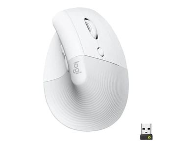 Logitech Lift (høyre) - Vertikal mus - ergonomisk - optisk - 6 knapper - trådløst, ledninger - Bluetooth, 2,4 GHz - trådløs mottaker (USB) - Off-wh...