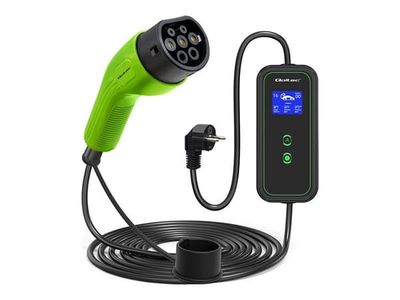 Qoltec - EV-ladestasjon - 2-in-1, 230V - 3.5 kW - 16 A (IEC 62196 Type 2) - svart, grønn - Europa