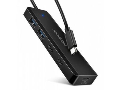 „Axagon“ USB-jakaja „AXAGON HUE-C2C“, 4 × USB 5 Gbps kannettava jakaja, 2 × USB-A + 2 × USB-C, USB-C-virtalähde, 19 cm:n USB-C-johto