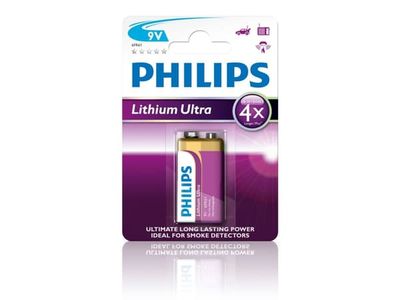 Philips Lithium Ultra Batteri 6FR61LB1A/10, Engångsbatteri, 9V, Litium, 9 V, 1 styck, Cd (kadmium), Hg (kvicksilver), Pb (bly)