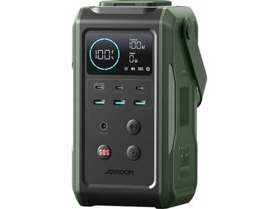 Powerbank Joyroom JR-PBF10 75000mAh 100W - 3x USB-C + 3x USB-A med sammenleggbar lommelykt og håndtak - grønn
