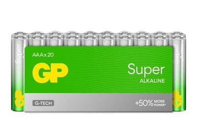 GP Batterier Super Alkaline GP24A, Engångsbatteri, AAA, Alkaline, 1,5 V, 20 st, Cd (kadmium), Hg (kvicksilver)