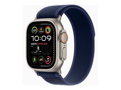 Apple Watch Ultra 2 - 49 mm - naturlig titan - smart klocka med Trail Loop - nylonväv - blå - bandstorlek: M/L - 64 GB - LTE, Wi-Fi 4, UWB, Bluetoo...
