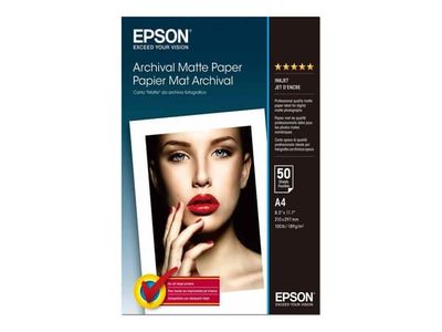 Epson Archival Matte Paper - Matt - A4 (210 x 297 mm) - 189 g/m² - 50 ark papir - for SureColor SC-P700, P900, T2100, T3100, T3405, T5100, T5400, T...