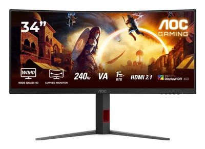 AOC G4 CU34G4Z, 86,4 cm (34"), 3440 x 1440 piksler, Wide Quad HD, LED, 1 ms, Svart, Rød