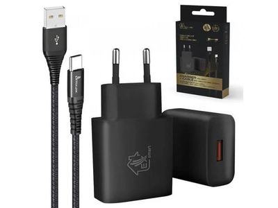 Extralink Smart Life | sett USB Type-A til Type-C, 200 cm, svart + 12W lader