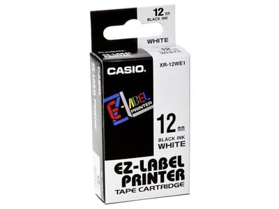 Casio XR-12WE1 - Selvklebende - svart på hvitt - Rull (1,2 cm x 8 m) 1 kassett(er) etikettbånd - for Disc Title Printer CW-L300; KL 170, 60, 60SR, ...