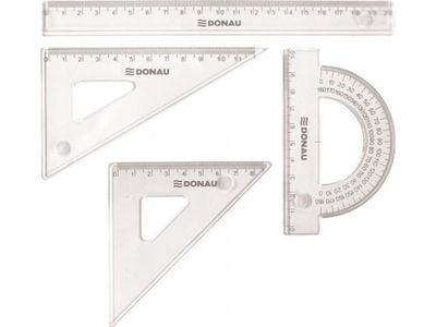Donau geometrisett DONAU liten med linjal 20 cm, hengelås/klips, transparent