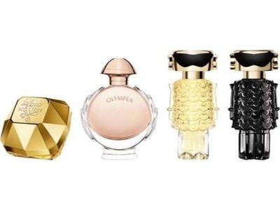 Paco Rabanne miniatyrsett: Lady Million EDP 5 ml, Olympea EDP 6 ml, Fame EDP 4 ml, Fame Parfum 4 ml