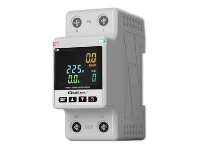Qoltec - Strömövervakningsenhet (kan monteras på DIN-skena) - remote control, measurement history, Wi-Fi, TUYA, Smart life - AC 230 V - 1-fas - grå