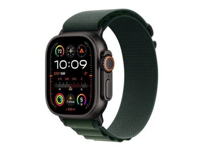 Apple Watch Ultra 2 - 49 mm - svart titan - smart klocka med Alpine Loop - textil - mörkgrön - bandstorlek: S - 64 GB - LTE, Wi-Fi 4, UWB, Bluetoot...