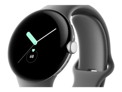 Google Pixel Watch - Polert sølv - smartklokke med aktivt bånd - fluorelastomer - trekull - båndbredde: L - 32 GB - Wi-Fi, LTE, NFC, Bluetooth - 4G...