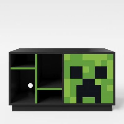 TV-möbel - ROBA - Minecraft Creeper - LED - 4 Nischer - Kabelgenomgång