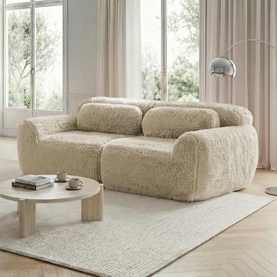 WELLTIN Ljus Khaki 2-sits Soffa, Ramlös Modulsoffa, Högelastisk Skumsoffa med Premium Plyschtyg för Vardagsrum och Sovrum
