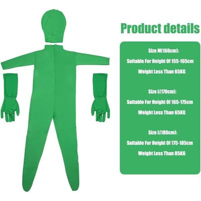 Green Screen Bodysuit, Chromakey Suit med handsker til fotografering og film, usynlig effekt, størrelse M 160cm