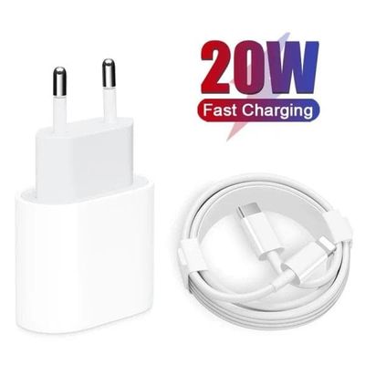 iPhone hurtiglader USB-C strømadapter 20W + Kabel Hvit