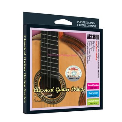 Alice AC136BK-H Svarta Nylon Klassiska Gitarrsträngar Set 6st/set (.0285-.044) Hård Spänning med en Gratis G-3:e Sträng