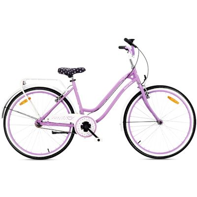 SUN BABY HEART BIKE 26-tums stadscykel för damer, 26-tums cykel för kvinnor och tjejer – 7 växlar, V-bromsar, stålram, pakethållare, skärmar – Lila