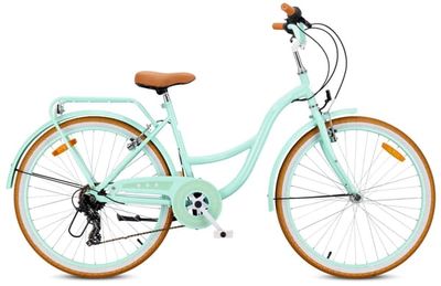 SUN BABY FLOWER BIKE RETRO 26-tommer bycykel til kvinder, 26-tommer cykel til kvinder og piger – 7 gear, V-bremser, stålstel, bagagebærer, skærme – Mint