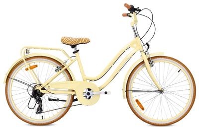 SUN BABY Heart Bike 24\" Pigecykel Smørgul med 7 gear Shimano, V-bremser, bagagebærer, støtteben og reflekser