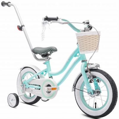 sun baby HEART BIKE Børnecykel 12 tommer - kurv, justerbar sadel og styr, ringklokke, støttehjul, skærme - Mint