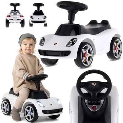 Sun Baby Gåbil Porsche Carrera GT til børn, hvid, 18 m+, lys og lyd, bæreevne 30 kg