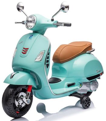 Sun Baby Elscooter för barn Vespa MAXI för barn 3-6 år, 2x30W, 2x6V 4,5Ah, upp till 3 km/h, MP3/USB/microSD/AUX, pakethållare, turkos