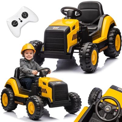 SUN BABY CAT elektrisk traktor til børn 3-6 år 12V fjernbetjening MP3 USB sikkerhedssele - Gul Sort