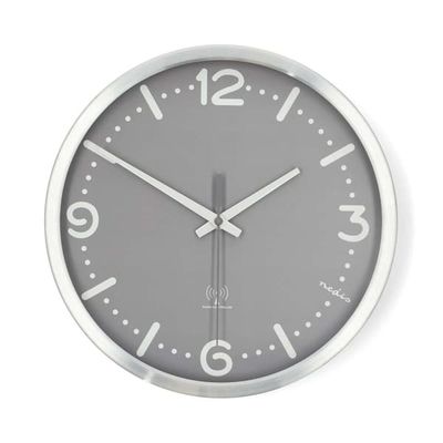 Nedis Veggur | Diameter: 300 mm | Aluminium | Radio kontrolert tid | Stille bevegelse | Grå / Metall
