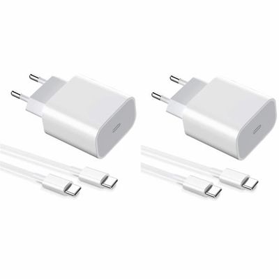 2-pak oplader til iPhone 15 / 16/ 17 / Android 20W med USB-C til USB-C - hurtigoplader