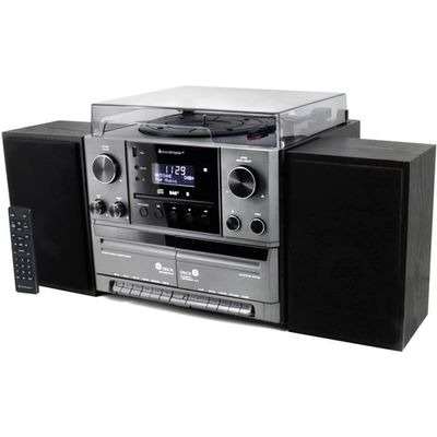 Soundmaster Musik-anläggning Vinyl Radio CD Dubbel-kassett Bluetooth Högtalare MCD5600SW Silvergrå