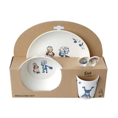 Barbo Toys Emil 100% Melamin 5 stk pakke (tallerken, bolle, beger, 2 skjeer)
