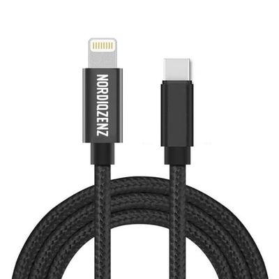 NORDIQZENZ USB-C til Lightning tekstilkabel, 3 m, svart
