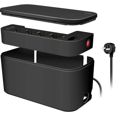 LogiLink Kabelboks - Kabelboks med strømskinne + USB-A/USB-C-lading Svart