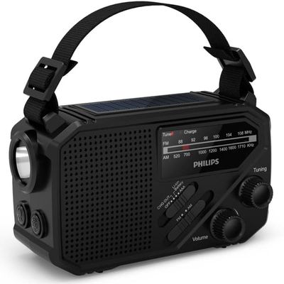 Philips Radio AM/FM Vevradio Solcell Ficklampa Svart