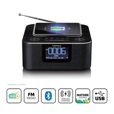 Lenco Stereo-clockradio med DAB+ FM Bluetooth® trådløs opladning