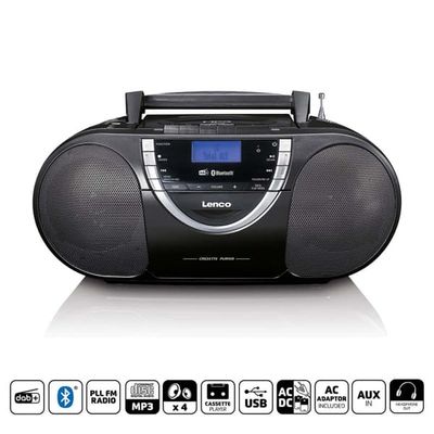 Lenco Bärbar DAB+- och FM-radio med CD-kassett och Bluetooth® Svart