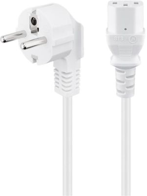 Goobay Vinklad anslutningskabel med C13-uttag, 2 m, vit stickkontakt med skyddsjord (typ F, CEE 7/7) > uttag C13