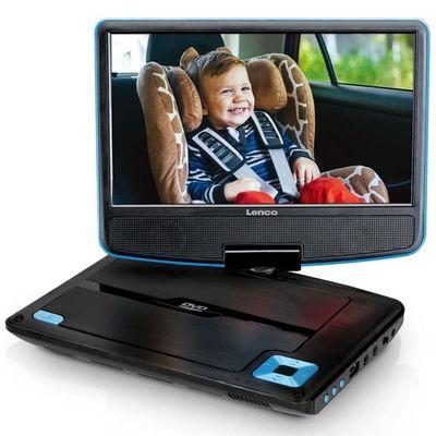 Lenco Bærbar 9" dvd-afspiller med USB-hovedtelefoner og monteringsbeslag Blå / Sort
