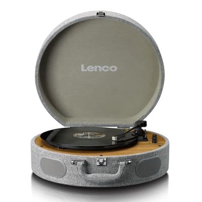 Lenco Retro skivspelare i trä med inbyggda högtalare, Bluetooth® och AT3600L kassett Grå