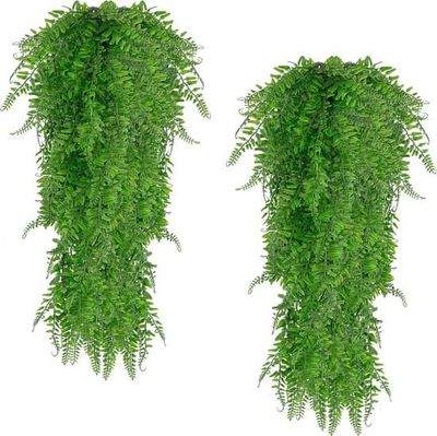 Sæt med 2 kunstige planter, 80 cm bregneranker, UV-bestandige, kunstige vedbendblade, indendørs og udendørs dekoration