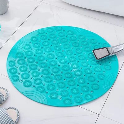 Rund brusemåtte PVC skridsikker vakuumdrænhuller antibakteriel maskinvask 55x55cm grøn