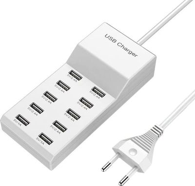 USB-ladestation, 50W, 10 porte, USB-oplader, ladeudtag, Velegnet til flere enheder, smartphones, tablets, laptops, smartwatches