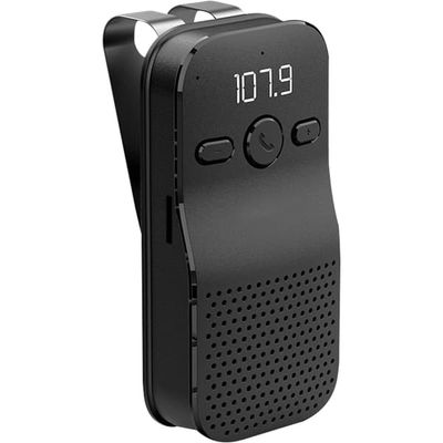 Bil Bluetooth handsfree-telefonkit med solskyddsklämma, högtalare, FM-sändare och stöd för röstassistent, ansluter 2 telefoner.