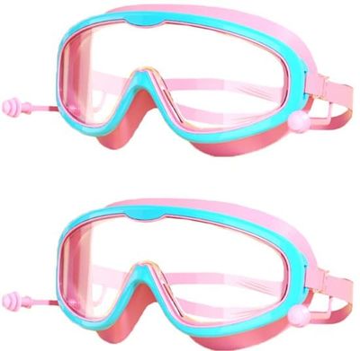 To par børnesvømmebriller, store børnesvømmebriller, high-definition stor ramme, til børn i alderen 3-16 år, pink, grøn