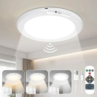 Uppladdningsbar dimbar LED-taklampa med rörelsesensor, fjärrkontroll och 3 färgtemperaturer för garderober och trappor