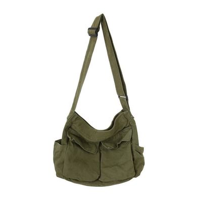 Stor Lærred Messenger Taske Vintage Hobby Crossbody Multi-Lomme Mænd Kvinder Arbejde Skole Grøn