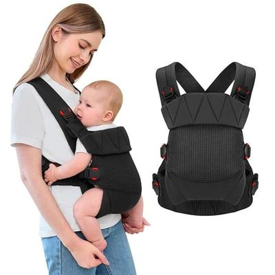 Bärsele med ventilerande meshtyg och en 4-i-1 ergonomisk design, lämplig för nyfödda och småbarn som väger 3,18-20 kg - Svart